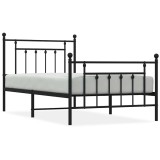 Cumpara ieftin Cadru pat metalic cu tablii de cap/picioare, negru, 100x190 cm