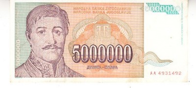 B11 36 - Bancnota foarte veche - Fosta Jugoslavia - 5000000 dinarI - 1993 foto