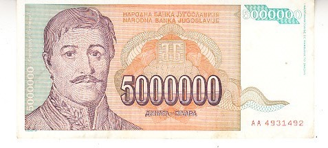 B11 36 - Bancnota foarte veche - Fosta Jugoslavia - 5000000 dinarI - 1993