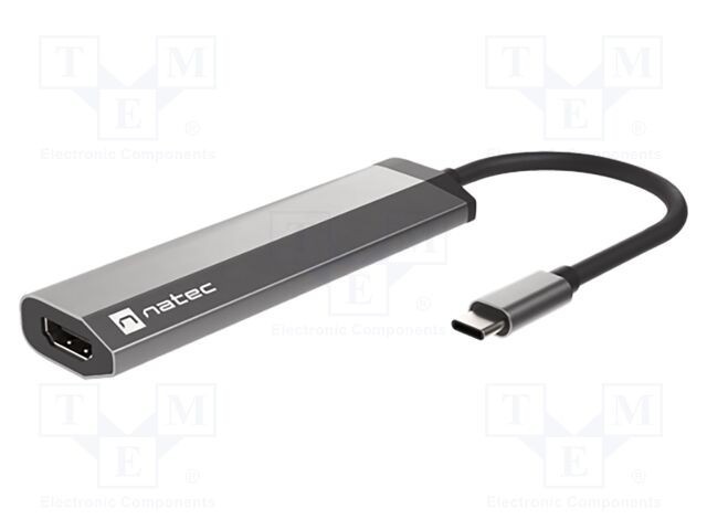 Hub USB NATEC HDMI, 2x USB A, USB C, 4K, Power Delivery 3.0, 5Gbps, gri