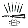 Set briceag fluture, rozeta si 6 cutite de aruncat, otel inoxidabil, negru
