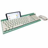 Set Tastatura si Mouse Wireless 2.4 GHz, Design Retro, SELERIS &reg;, Suport Telefon/Tableta, Wireless,, Fara fir