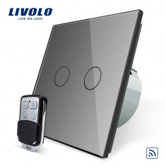 Intrerupator LIVOLO cu touch dublu wireless telecomanda inclusa, Gri foto