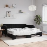 vidaXL Pat de zi cu extensie și saltele, negru, 100x200 cm, catifea