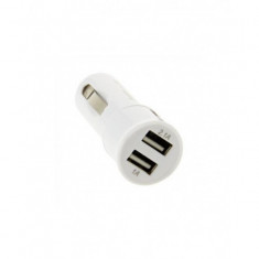 Adaptor auto dual usb 3.4a + cablu iphone 4/4s alb foto