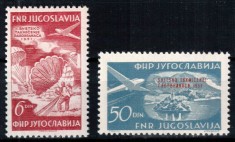 Iugoslavia Yugoslavia 1951, Mi #666-667 , supratipar, Posta Aeriana, avion, parasuta, parasutism, MNH, cota 80 &euro;!