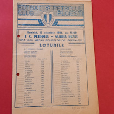 Program meci fotbal PETROLUL Ploiesti - GLORIA BUZAU (12.10.1986)