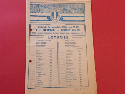 Program meci fotbal PETROLUL Ploiesti - GLORIA BUZAU (12.10.1986) foto