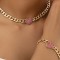 Set Bijuterii Stil Cuban, Lanț si Bratara Gros Auriu cu Inimă Pink Zircon,