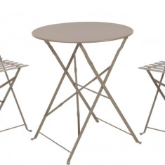 Set mobilier de gradina Bistro, 3 piese, metal, grej mat