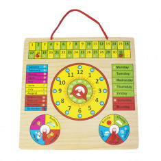 Jucarie educativa calendar din lemn pentru copii Invata Ceasul, Lunile, Zilele saptamanii, Anotimpurile, Vremea - foto