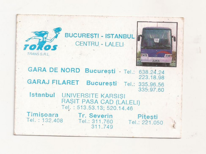 Calendar Vechi - TOROS TRANS , BUCURESTI-INSTANBUL 1996