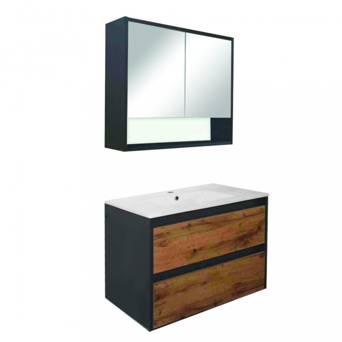 Mobilier complet de baie Porto 80 &icirc;n culoarea stejarului rustic antracit