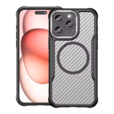 Husă de protectie iPhone 16 pro, inserții carbon, MagSafe, antisoc foto