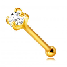 Piercing pentru nas din aur de 14 K - zirconiu rotund limpede &icirc;ntre patru cleștișori, 2 mm