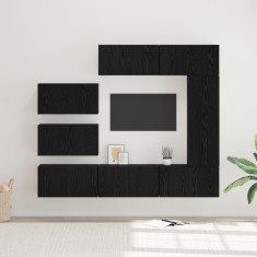 vidaXL Set comodă TV cu raft Pe perete Altele 8 pcs Stejar negru 30.5 x 30 x 90 cm
