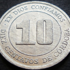 Moneda exotica 10 CENTAVOS de CORDOBA - NICARAGUA, anul 1974 * cod 586 A