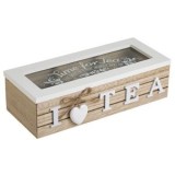 Cutie din Lemn cu 3 Compartimente pentru Plicuri de Ceai, 24x10x7cm, cu Capac cu Fereastra din Sticla, CMCLASS