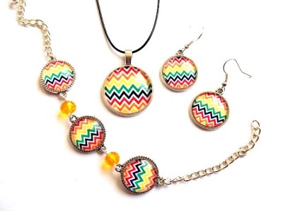 set bijuterii colier, bratara si cercei cu sticla multicolor 33629 foto