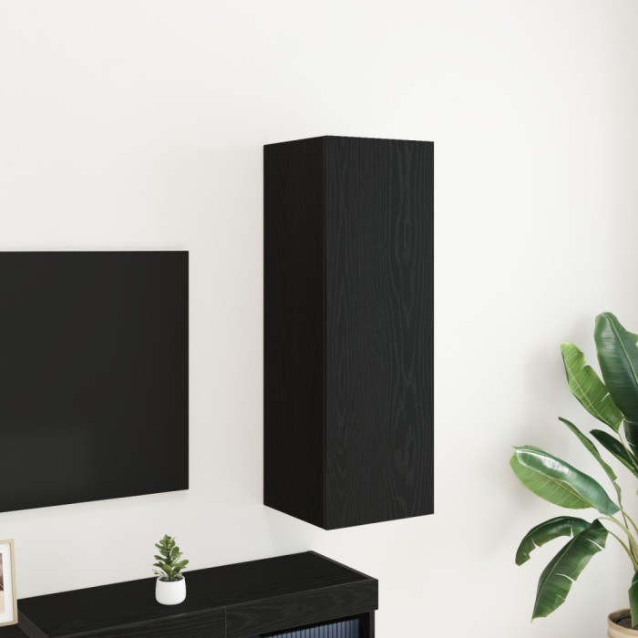 Gossi dulap tv de perete stejar negru 30,5x30x90 cm lemn prelucrat