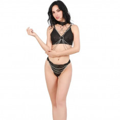 Set Lenjerie 2 Piese Wetlook&Chains, Negru, S-L, JGF Lingerie