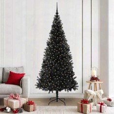 vidaXL Brad de Crăciun cu 300 LED cu suport Negru 210 cm PVC 3396488