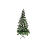Brad artificial de Craciun eMazing, nins, decorat cu conuri pin rosii, pentru perete/colt, inaltime 180 cm, diametru 95 cm