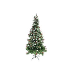 Brad artificial de Craciun eMazing, nins, decorat cu conuri pin rosii, pentru perete/colt, inaltime 150 cm, diametru 83 cm, 319 ramuri, suport metalic