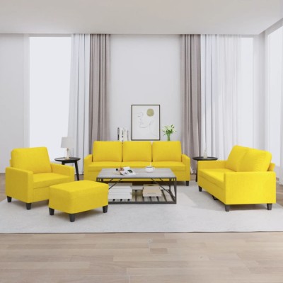 vidaXL Set de canapele cu perne, 4 piese, galben deschis, textil 3201441 foto