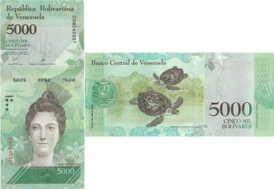 2017 (13 XII), 5,000 Bol&amp;iacute;vares (P-97c) - Venezuela - stare UNC foto