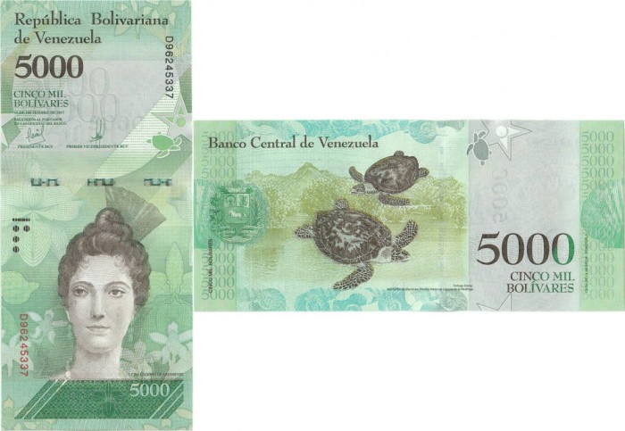 2017 (13 XII), 5,000 Bol&iacute;vares (P-97c) - Venezuela - stare UNC