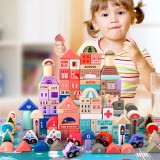 Set cuburi lemn cu 115 piese - City Blocks JH-239