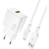 Incarcator Retea Cu Cablu Lightning Dudao A23LEU, 12W, 2.4A, 1 x USB-A, Alb