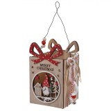 Felinar Decorativ Crăciun, Gnome, Lemn, 10.5x10.5x17cm, Oem