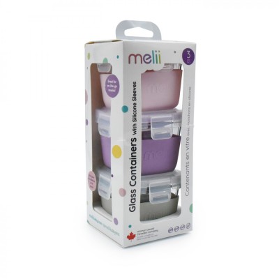 SET 3 RECIPIENTE STICLA 3 160ML CU HUSA ANTIDERAPANTA SILICON MELII ROZ MOV GRI SuperHeroes ToysZone foto