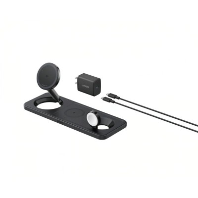 Incarcator Retea Wireless Anker MagGo 3in1, 15W, 1.67A, Negru B25M1311 foto