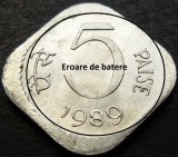 Cumpara ieftin Moneda 5 PAISE - INDIA, anul 1989 *cod 2634 = A.UNC + EROARE BATERE, Asia