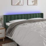vidaXL Tăblie de pat cu LED, verde &icirc;nchis, 163x16x78/88 cm, catifea