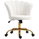 HOMCOM Scaun birou din catifea, scaun coafeză cu spătar &icirc;n formă de petală, &icirc;nălțime reglabilă, 69 x 64 x 80-90 cm, alb | Aosom Romania