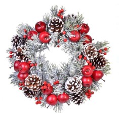 Coronita decorativa de Craciun model conuri si mere, 34 cm