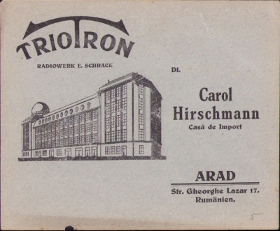 HST A247 Plic reclamă casa de import Carol Hirschmann Arad comerciant evreu foto