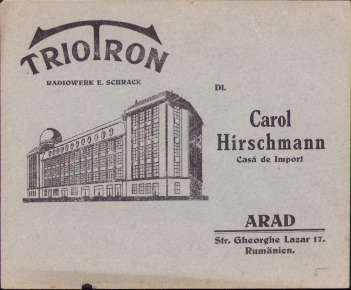 HST A247 Plic reclamă casa de import Carol Hirschmann Arad comerciant evreu