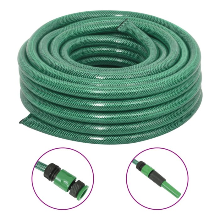 vidaXL Furtun de grădină cu set de racorduri, verde, 0,9&quot;, 100 m, PVC