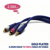Cablu audio Jack 3.5 mm la 2x RCA 1.5m aurit, Generic