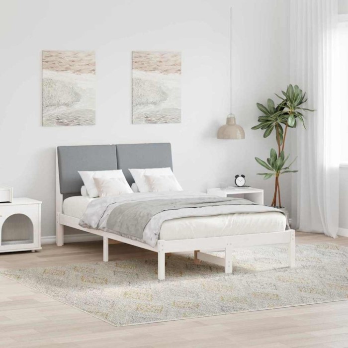 vidaXL Cadru de pat Alb și gri deschis 120 x 190 cm Lemn masiv de pin 878768