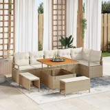 VidaXL Set de canapea pentru grădină, 9 piese, cu perne, bej, din rattan și poliester.