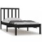 Cadru de pat mic single, negru, 75x190 cm, lemn masiv de pin