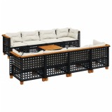Cumpara ieftin Set mobilier de gradina cu perne, 9 piese, negru, poliratan