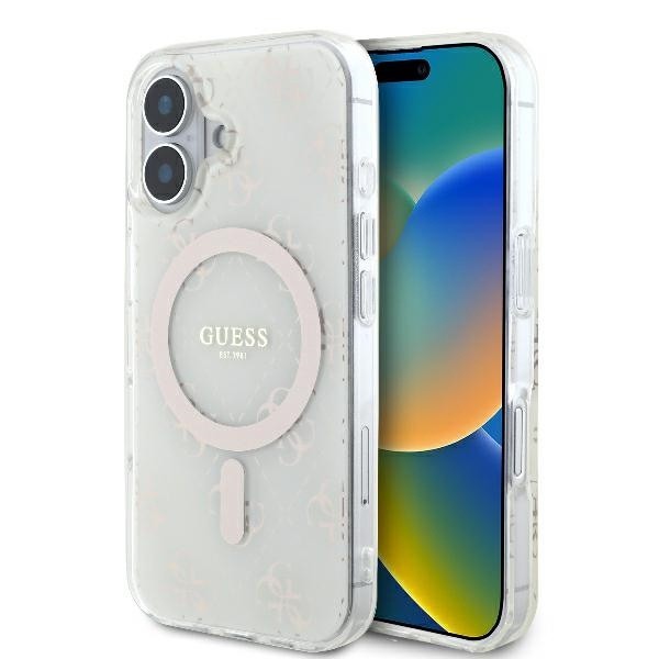 Husa MagSafe pentru Apple iPhone 16 Plus, Guess, IML 4G Background, Alba