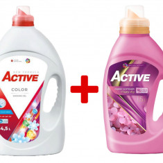 Detergent lichid pentru rufe colorate Active, 4.5 litri, 90 spalari + Balsam de rufe Active Happy Day, 1.5 litri, 60 spalari